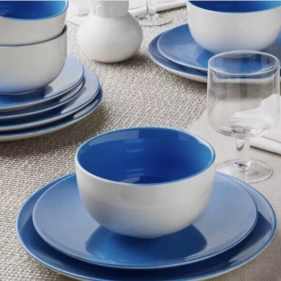 The Cellar Other - The Cellar 12 Pc. Dinnerware Set, Service for 4, Dinner Set Blue, Stoneware
